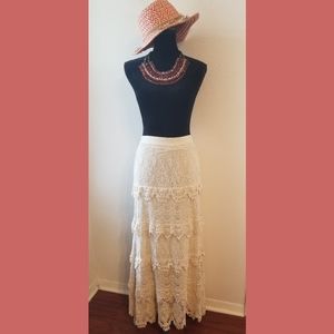 Cristina Ivory Crochet Lace Boho Maxi Skirt